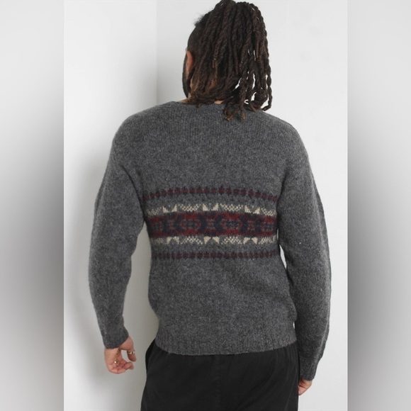 Vintage Eddie Bauer Wool Sweater XXL 90s Fair Isle V Neck Grandpa Pullover - Picture 3 of 12